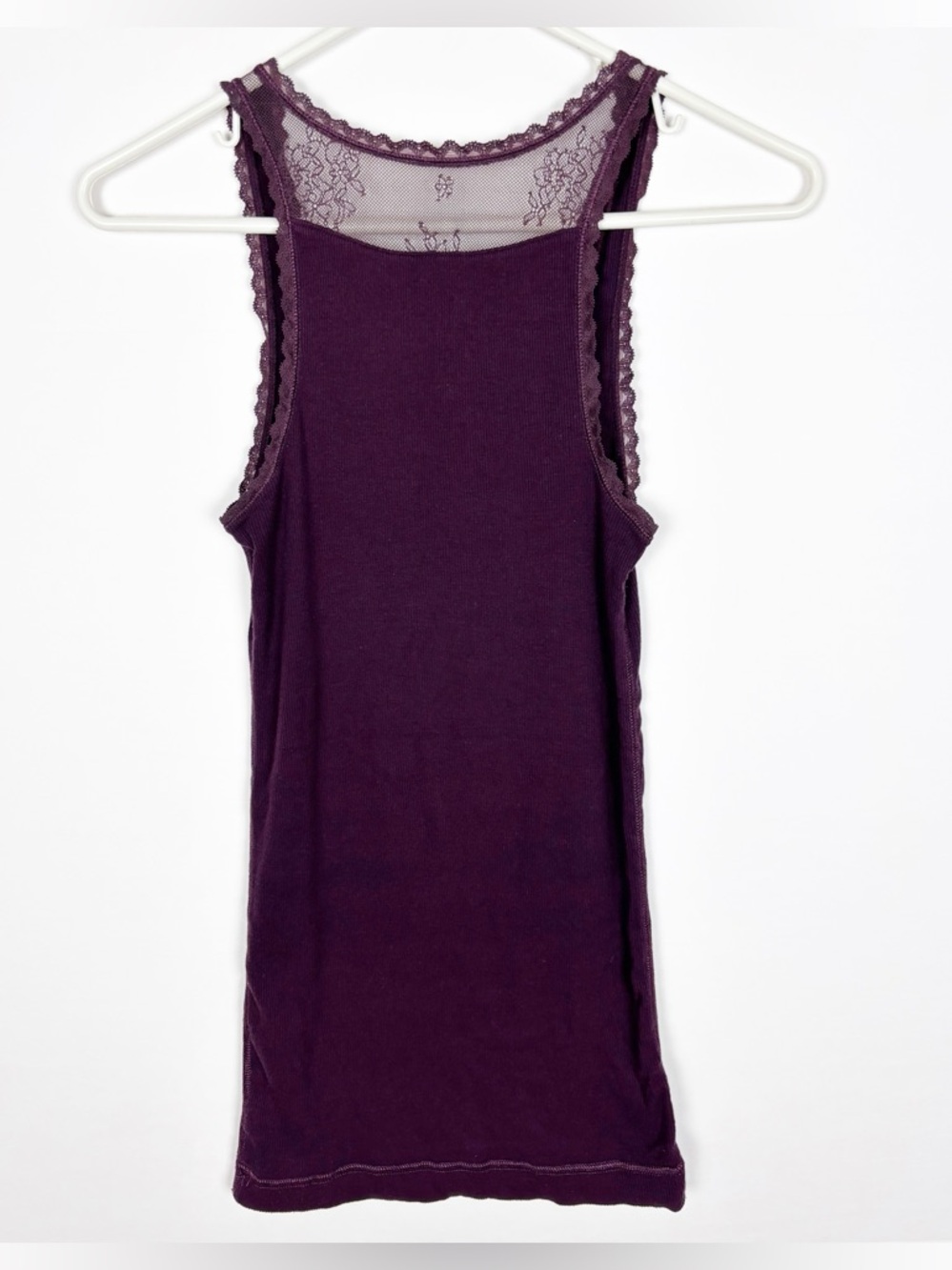 Vintage Y2K American Eagle Tank Top Size Small Purple Lace Coquette Ribbed - Picture 2 of 9